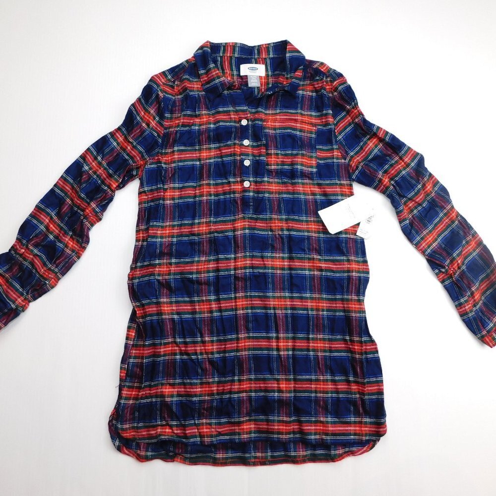 Old Navy Youth Girls XL 14 Plaid Blue Red Long Sleeve Tunic Top New